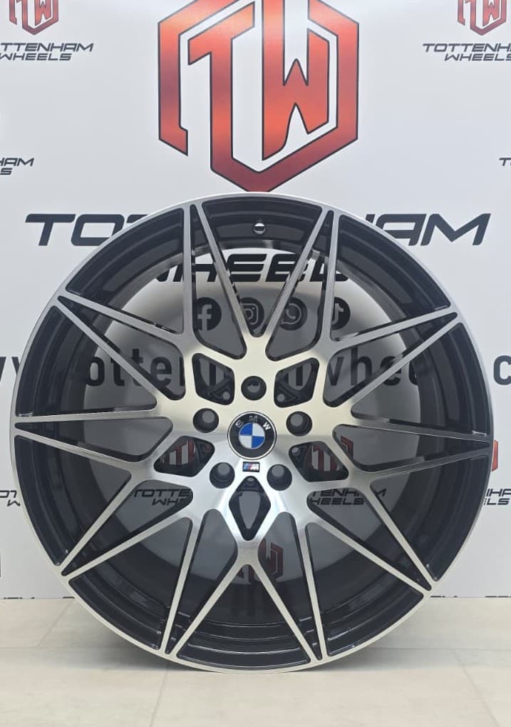SET OF 4 BRAND NEW BMW 666M STYLE ALLOY WHEELS BLACK MACHINE FACE (NON-STAGGERED)