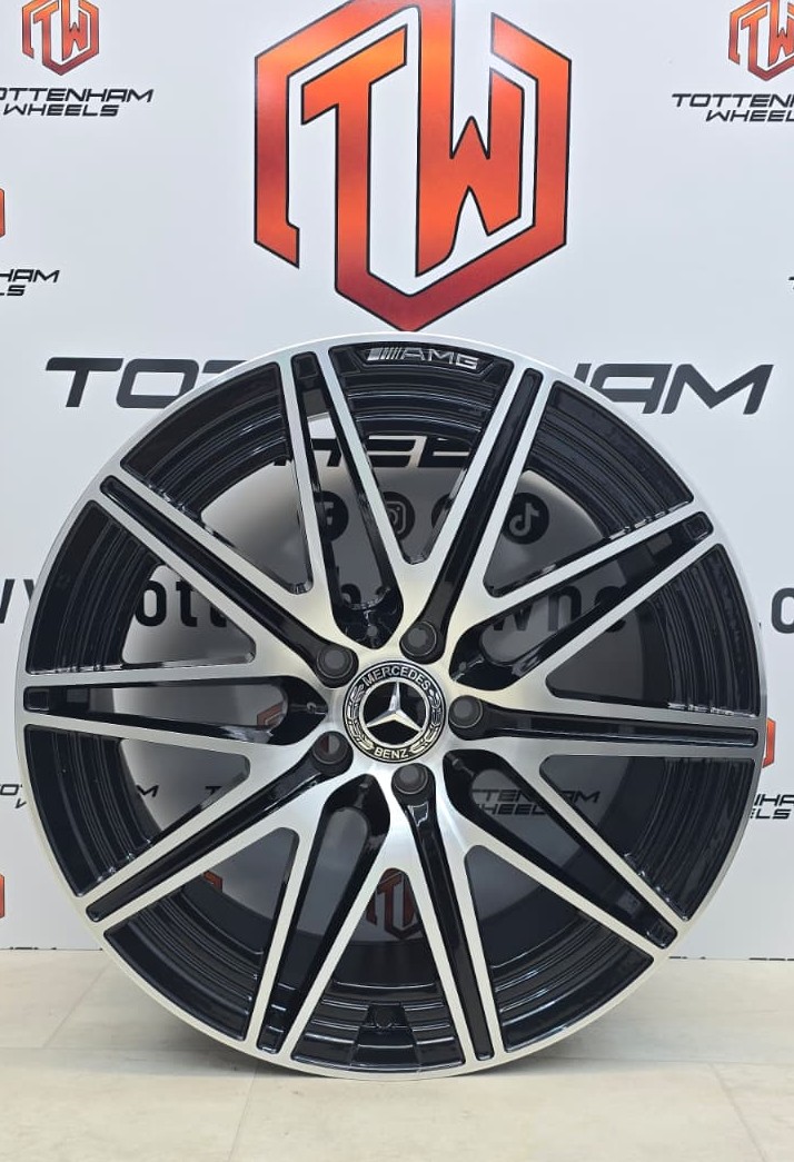 SET OF 4 BRAND NEW 19" MERCEDES C43 STYLE ALLOY WHEELS BLACK DIAMOND CUT SATAGGERED