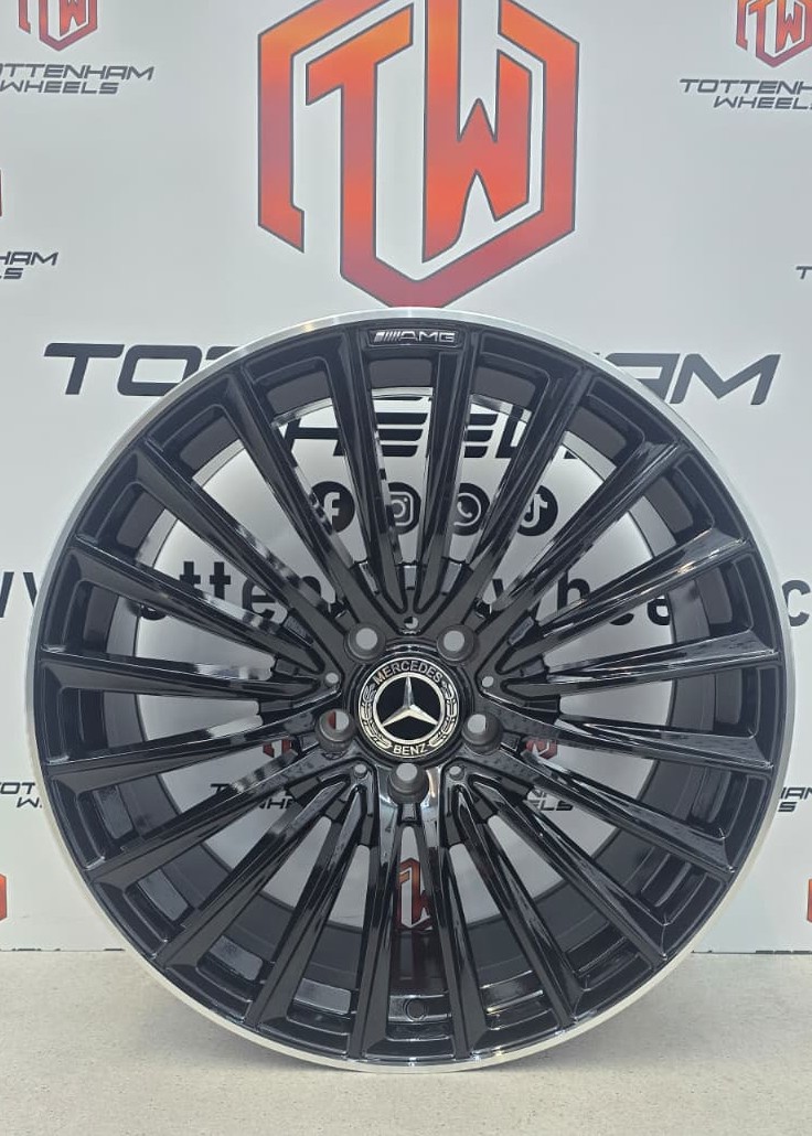 SET OF 4 BRAND NEW 19" MERCEDES TURVINE (3) STYLE ALLOY WHEELS BLACK MACHINE LIP SATAGGERED