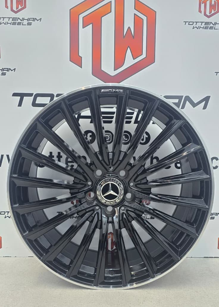 SET OF 4 BRAND NEW 19" MERCEDES TURVINE (3) STYLE ALLOY WHEELS BLACK MACHINE LIP SATAGGERED