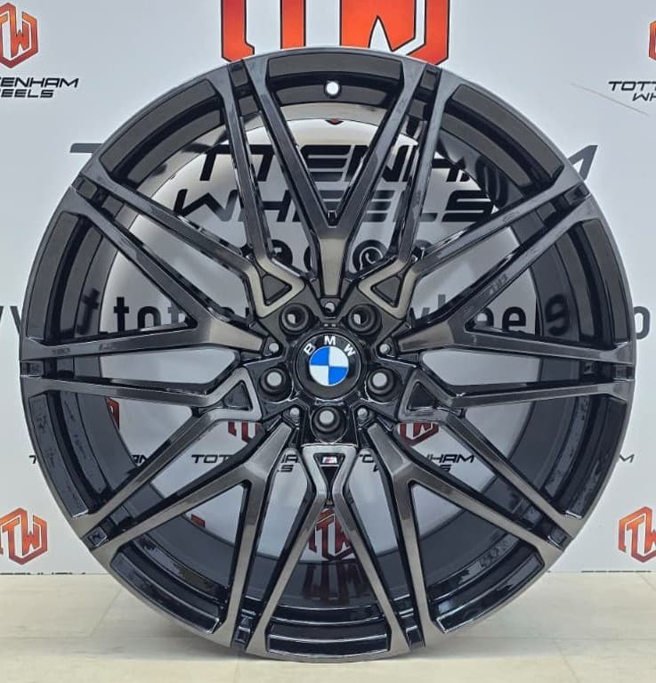 SET OF 4 BRAND NEW BMW 818M STYLE ALLOY WHEELS BLACK DIAMOND CUT TINTED 5X112